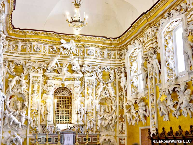 Ornate and historic interior of a chapel in Castelbuono.